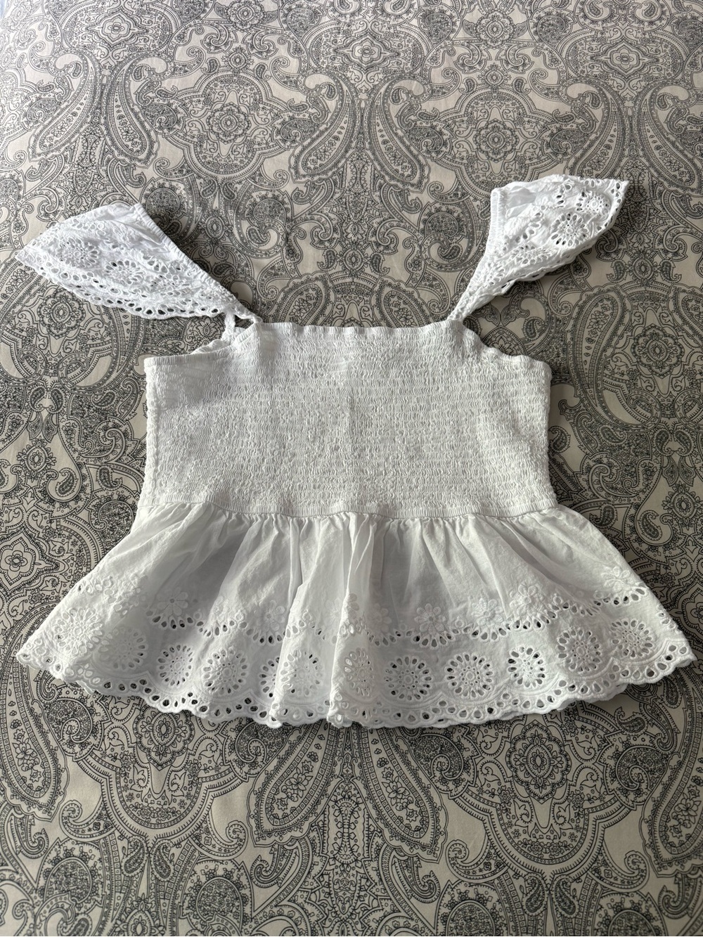 100% Cotton Altar'd State White Eyelet Smocked Peplum Top